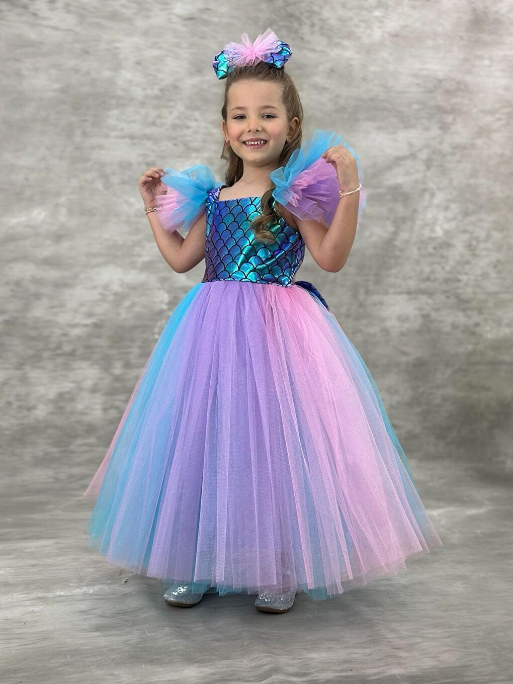 Karışık Deniz Kızı Tütü Etekli Kız Çocuk Abiye Elbise-3