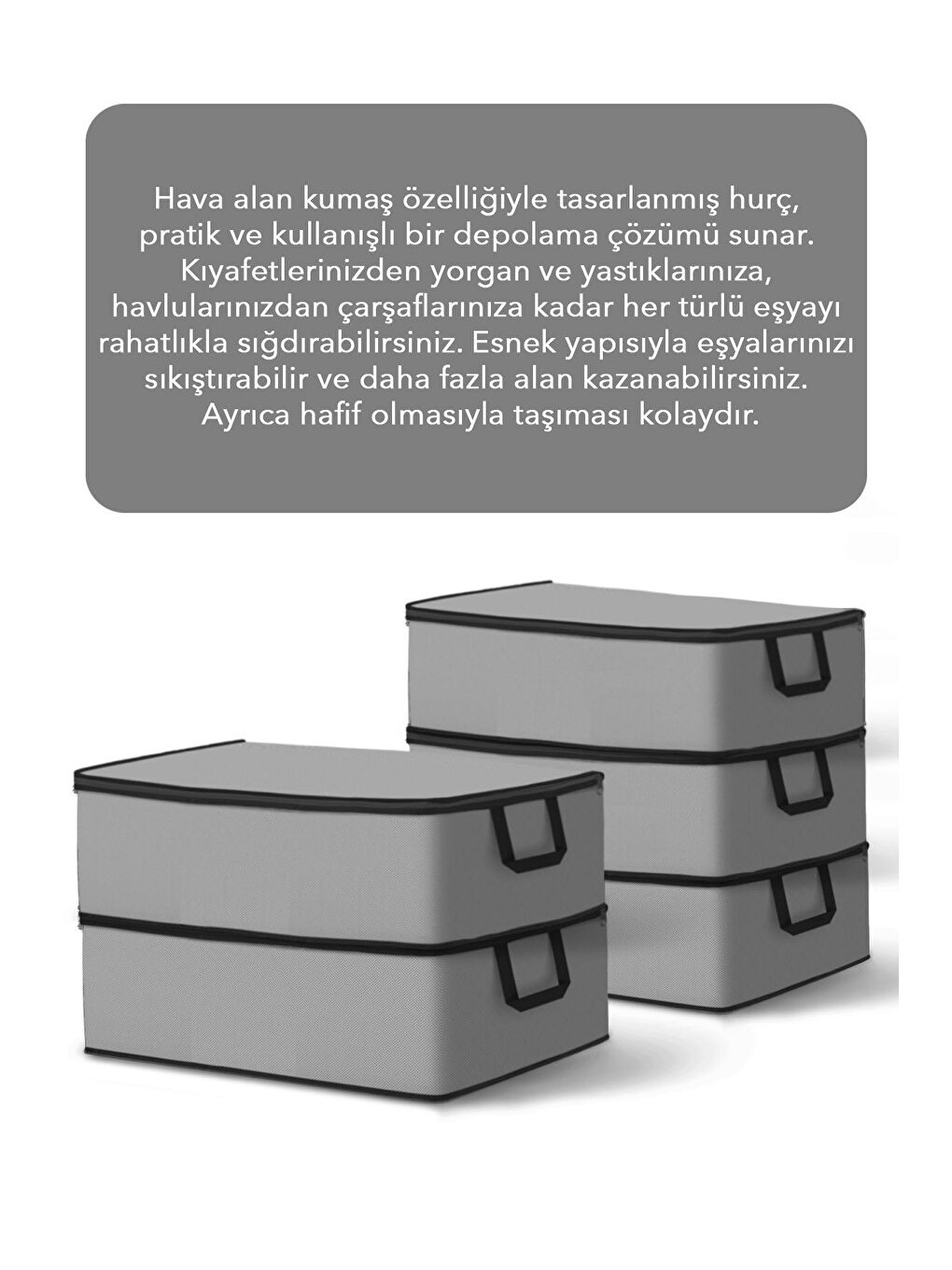 6'lı Çekyat Tipi Siyah Şeritli Organizer Hurç Baza Altı Yorgan Yastık Çamaşır Saklama Hurcu Gri-2