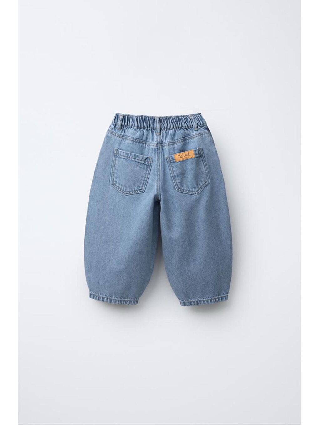 Mavi Unisex Çocuk Pamuklu Balloon Kesim Jean Pantolon   Lastikli Paça Detaylı-1