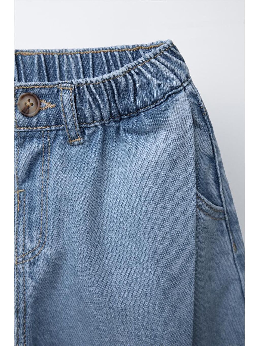 Mavi Unisex Çocuk Pamuklu Balloon Kesim Jean Pantolon   Lastikli Paça Detaylı-2