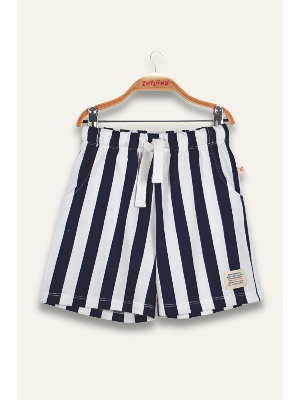 Unısex Çocuk Çizgili Şort - Lacivert Çizgili