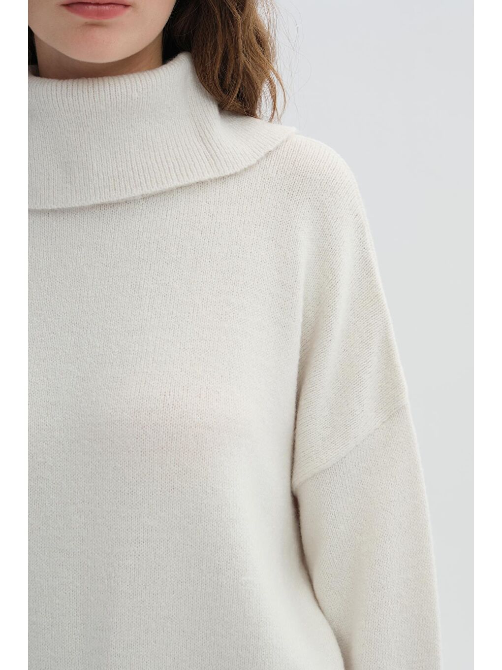 Ekru Balıkçı Yaka Triko Kazak-4