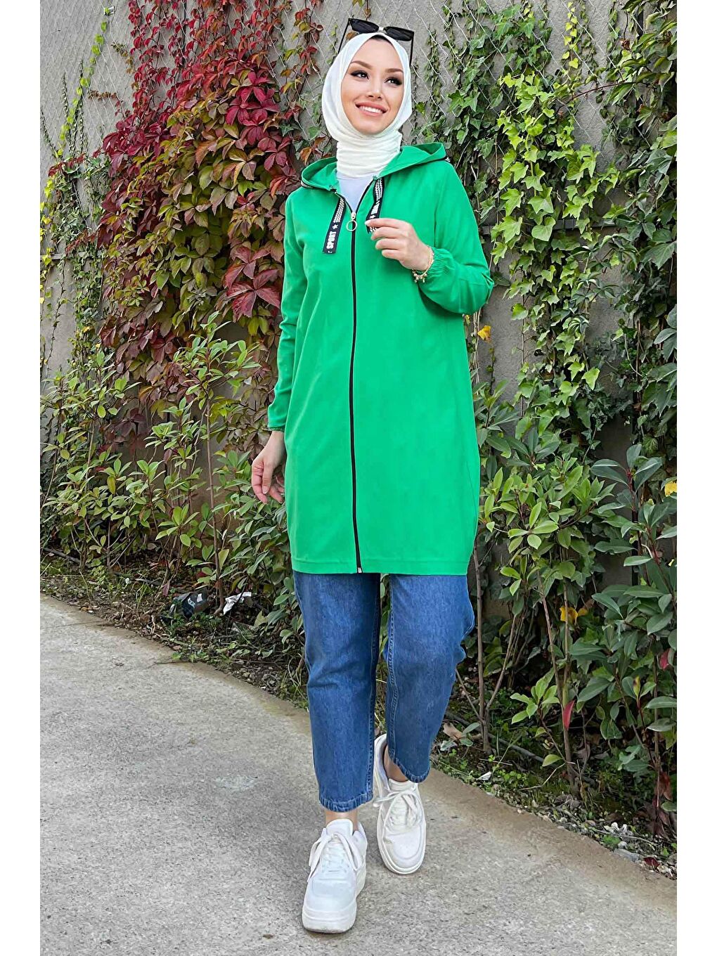 Kapüşonlu Yaka Kadın Yeşil Fermuarlı Hırka - 3038