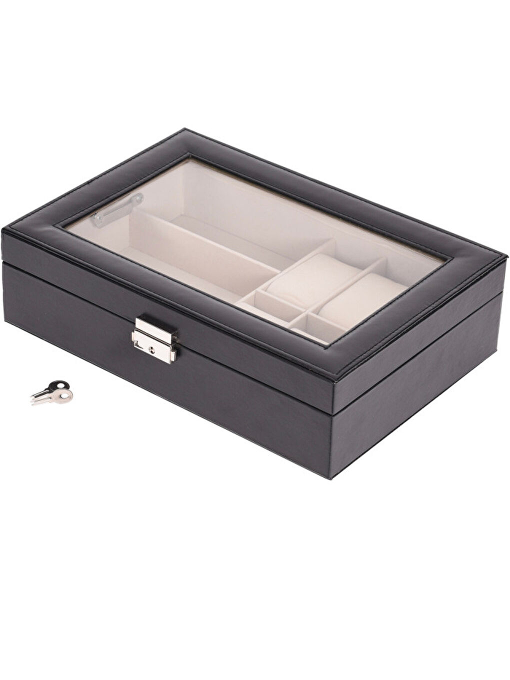 Tarz Şeffaf Kapaklı, Kilitli Takı Mücevher Kutusu Organizer Siyah 30 X 21 X 8 cm