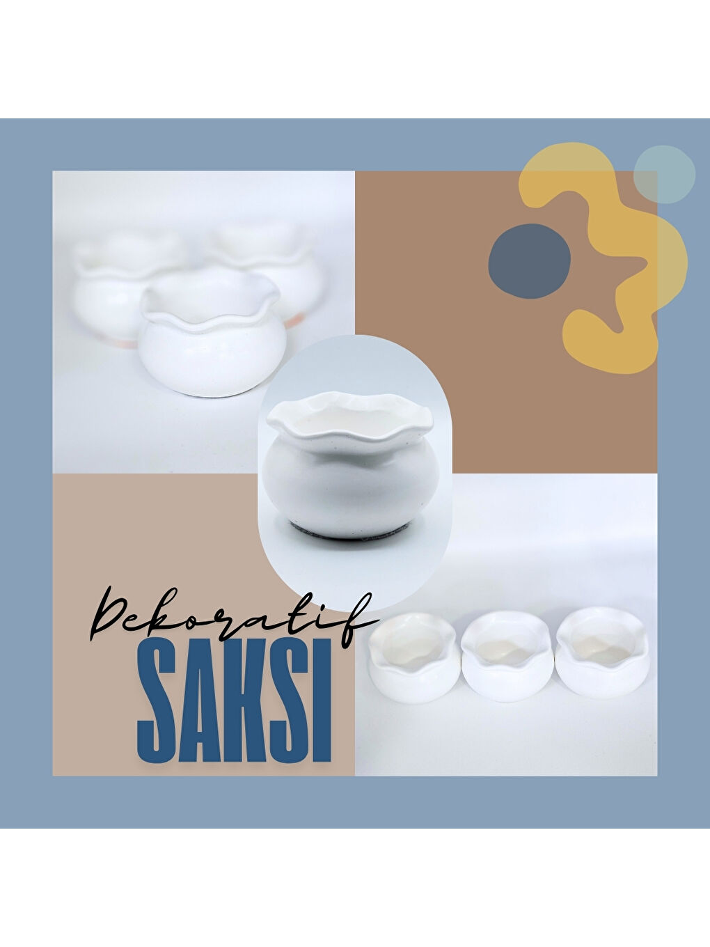 Beyaz Luna Dekoratif 3'lü Mumluk & Saksı Seti-1