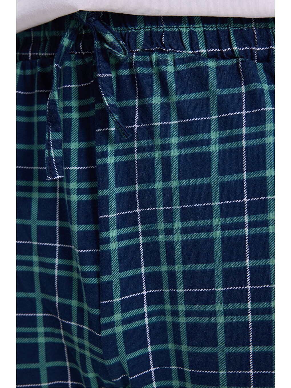 Erkek Standart Fit Normal Kesim Pamuklu Kareli Beli Bağcıklı Cepli Lacivert Pijama Altı-3