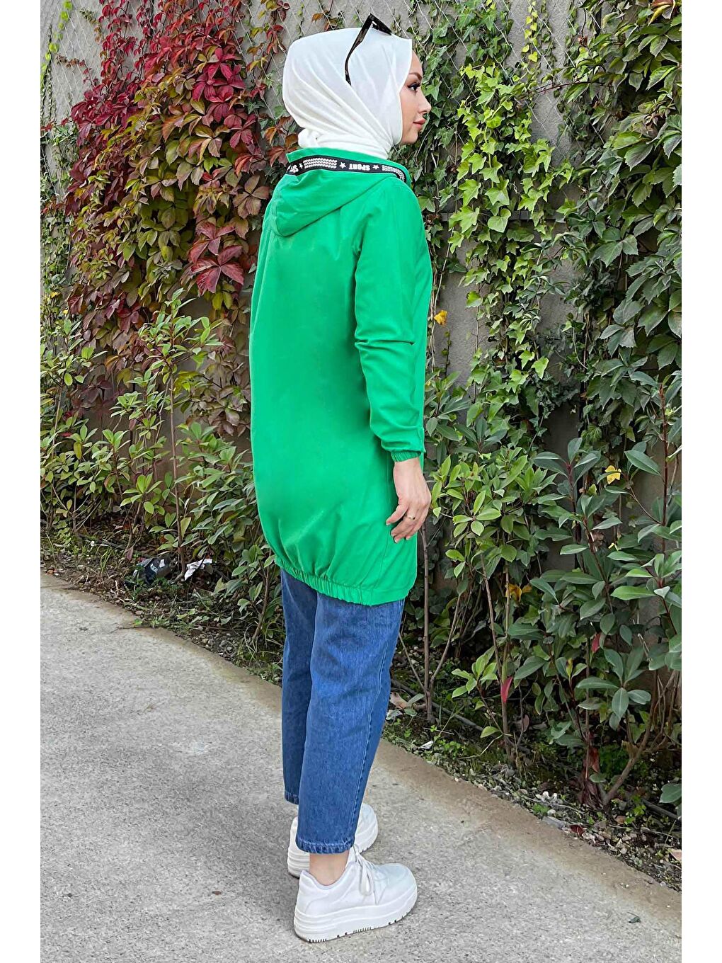 Kapüşonlu Yaka Kadın Yeşil Fermuarlı Hırka - 3038-4
