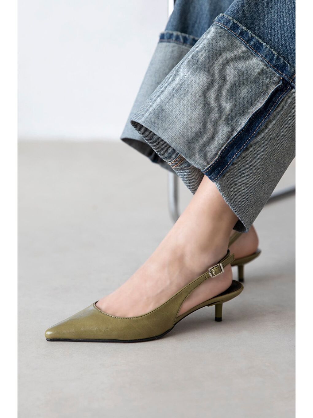 Yeşil Cuesta Kadın Topuklu Kırışık Deri Ayakkabı Olive-3