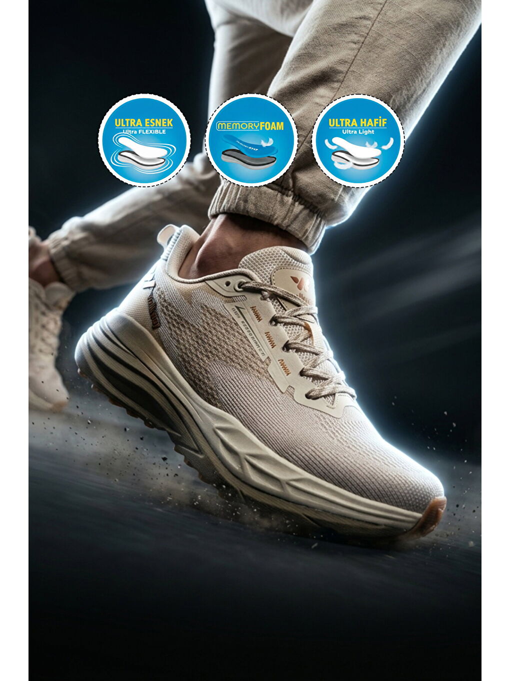 Bej Fileli Hafif Esnek Hafızalı Taban Erkek Spor Ayakkabı Flexion M-2