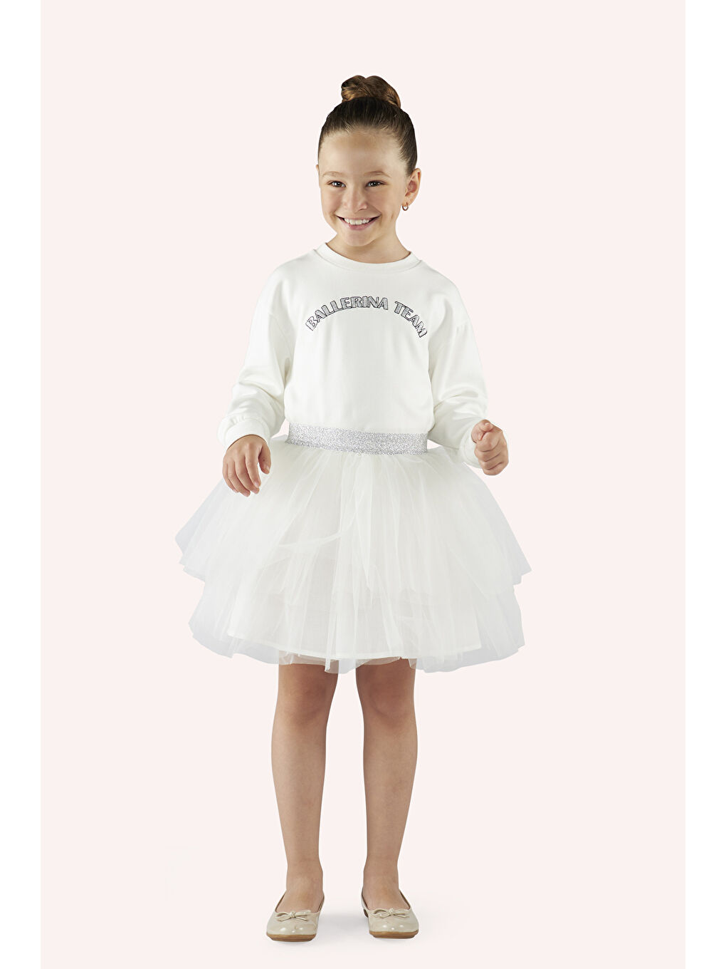 Ekru Kız Çocuk Sim Lastikli Tütü Etek-1