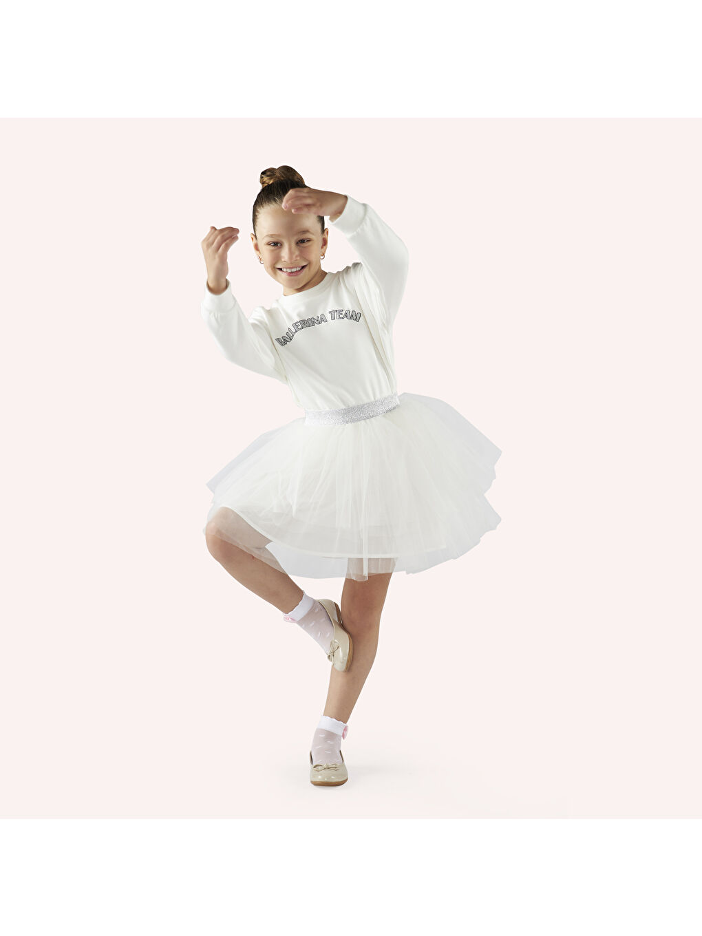 Ekru Kız Çocuk Sim Lastikli Tütü Etek-4