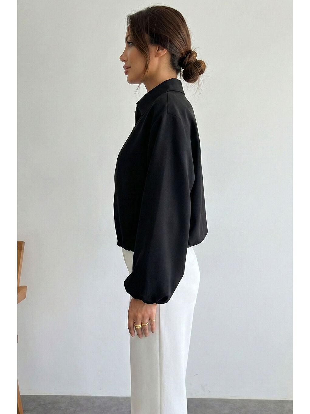 Kadın Oversize Fermuarlı Ceket 0735 - Siyah-1