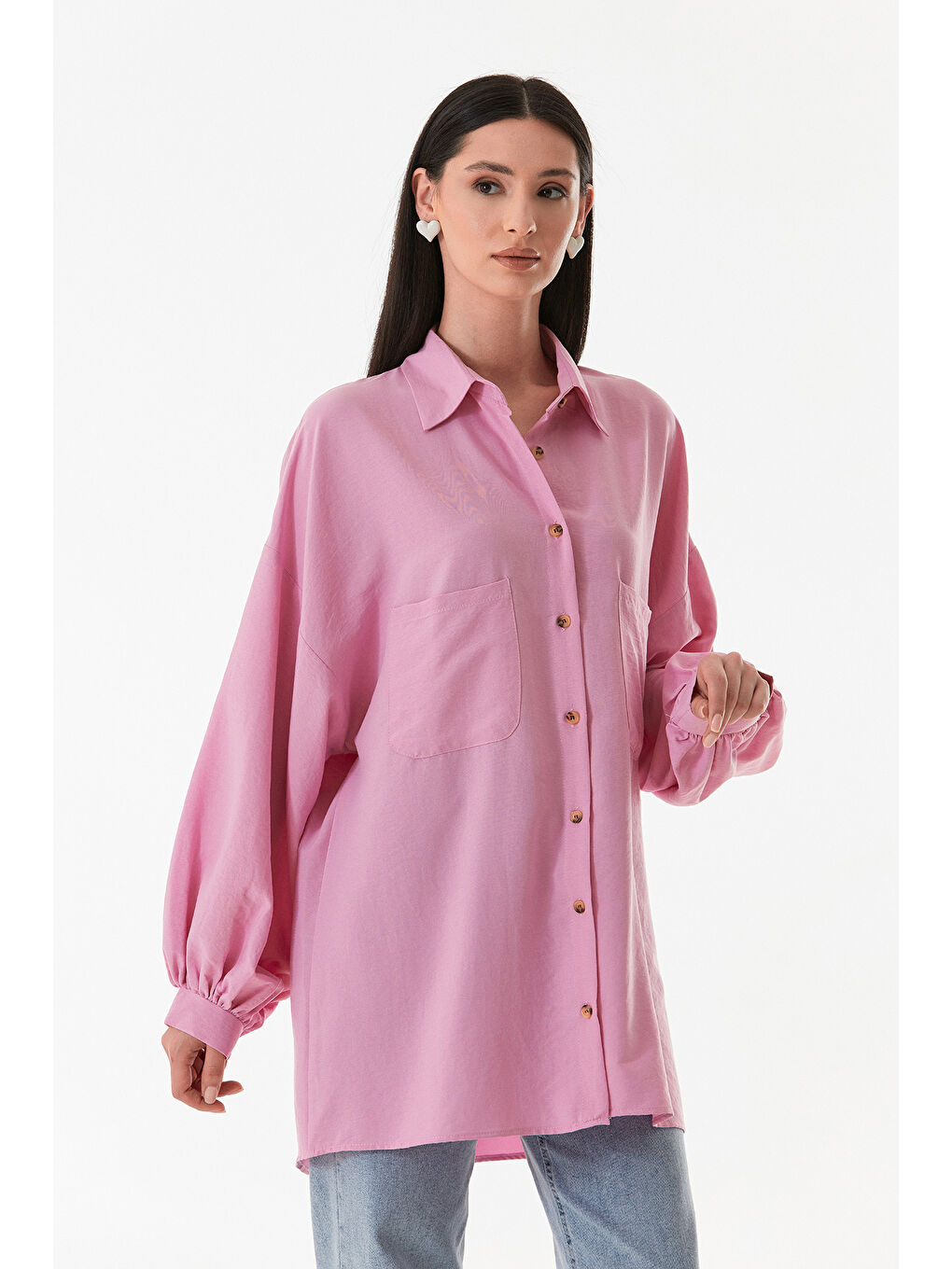 Pembe Fullamodest Oversize Balon Kol Gömlek-1