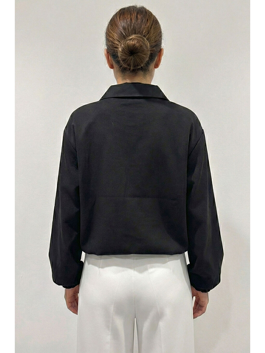 Kadın Oversize Fermuarlı Ceket 0735 - Siyah-3