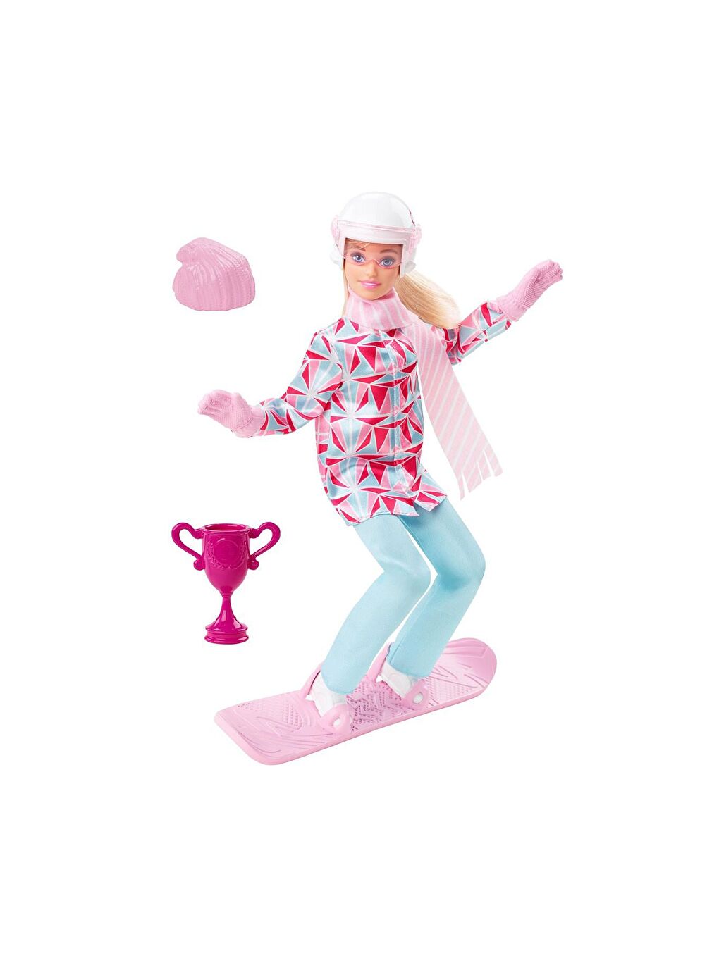 BARBIE Beyaz-Renklibaskı Snowboard Sporcusu Bebek