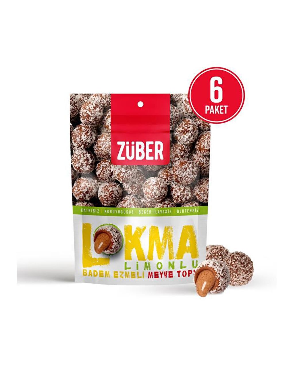 Züber Renksiz Lokma Limonlu Badem Ezmeli Meyve Topu 96g X 6 Paket