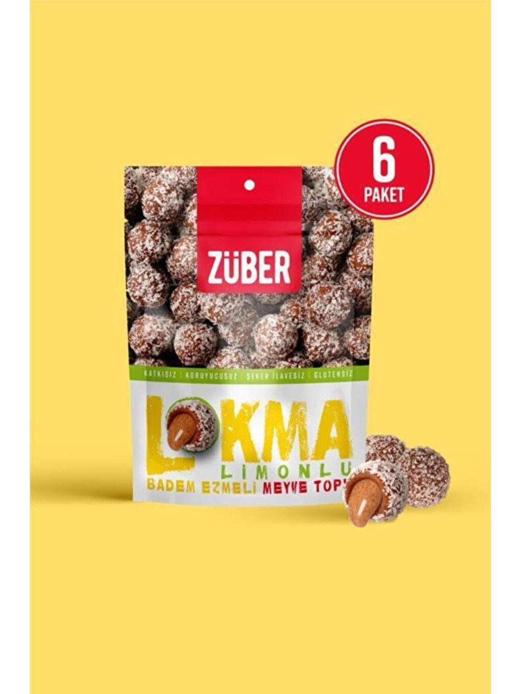 Züber Renksiz Lokma Limonlu Badem Ezmeli Meyve Topu 96g X 6 Paket - 1