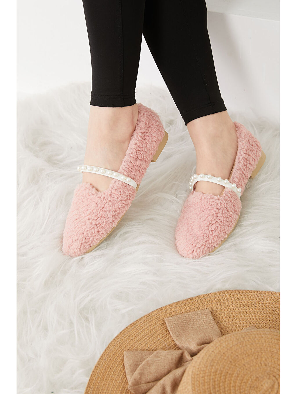 Pembe Kadın Pudra Pelüş İncili Babet    26648-1