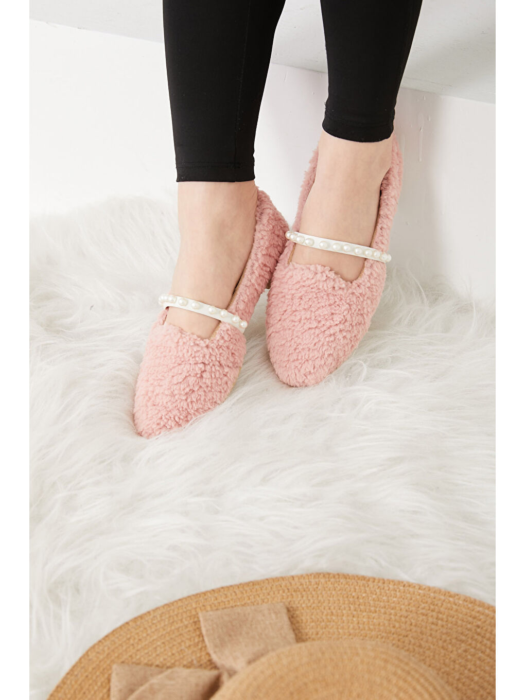 Pembe Kadın Pudra Pelüş İncili Babet    26648-2