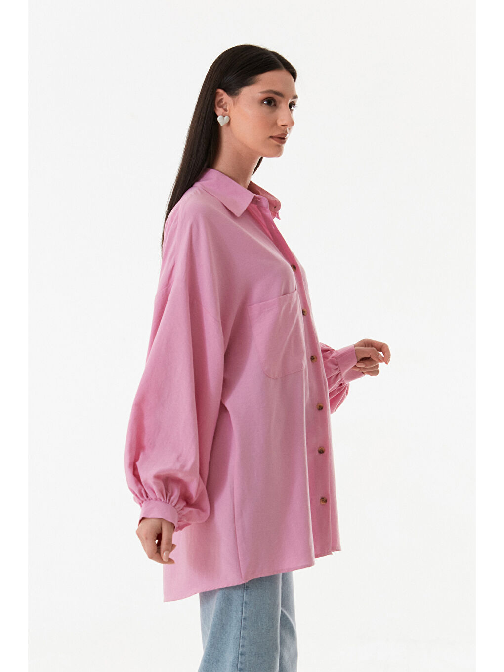 Pembe Fullamodest Oversize Balon Kol Gömlek-4
