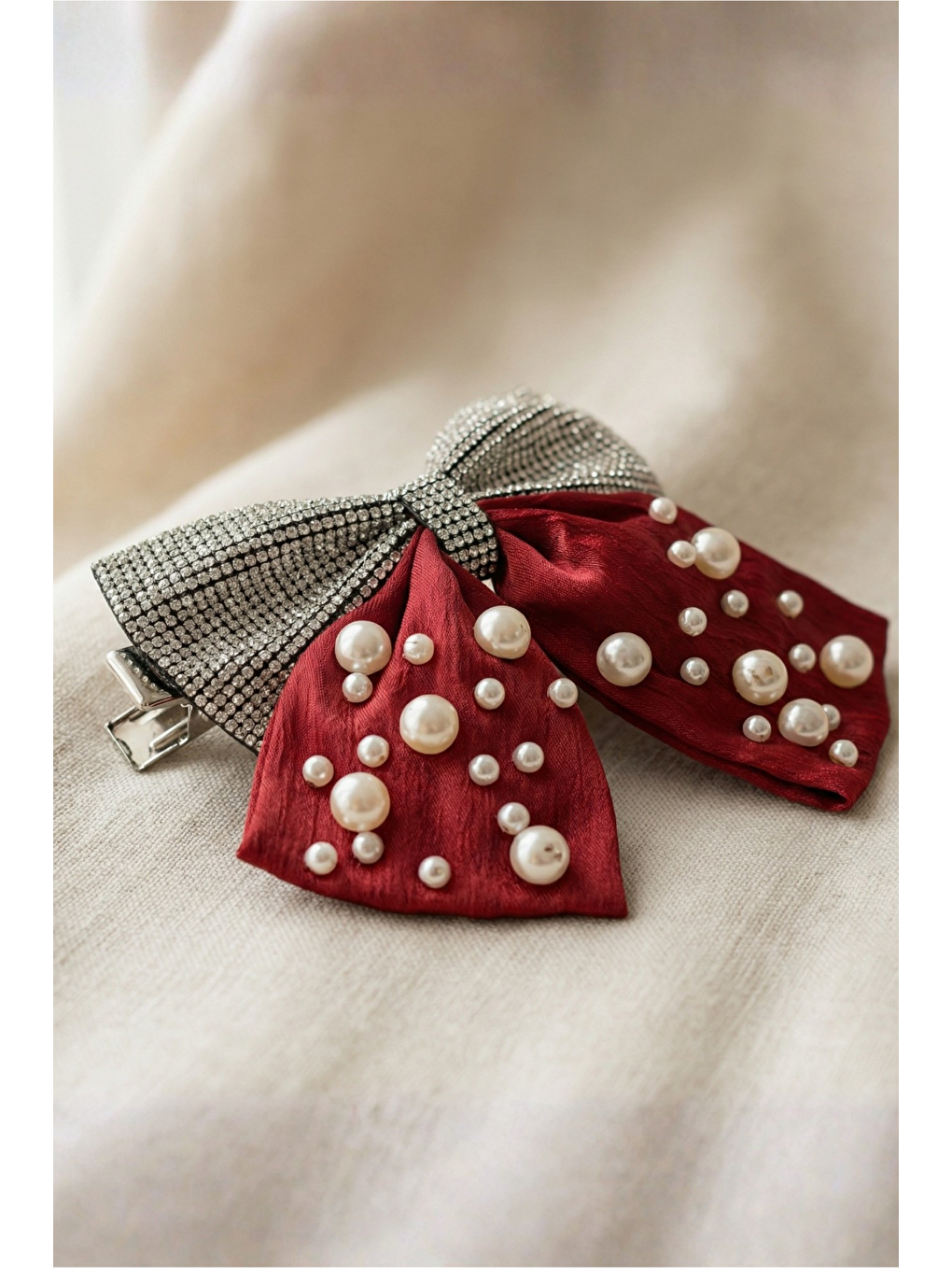 İnci Ve Taşlı Otomat Toka Bordo-1