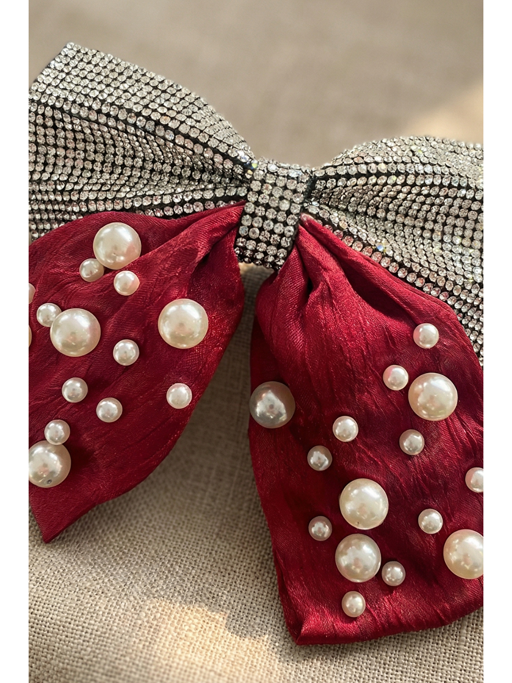 İnci Ve Taşlı Otomat Toka Bordo-2