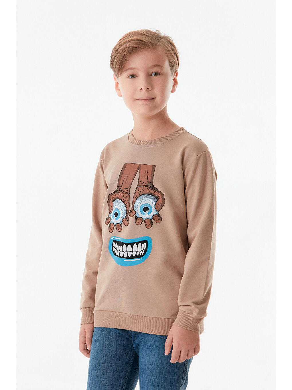 Fullamoda Vizon Baskılı Bisiklet Yaka Erkek Çocuk Sweatshirt