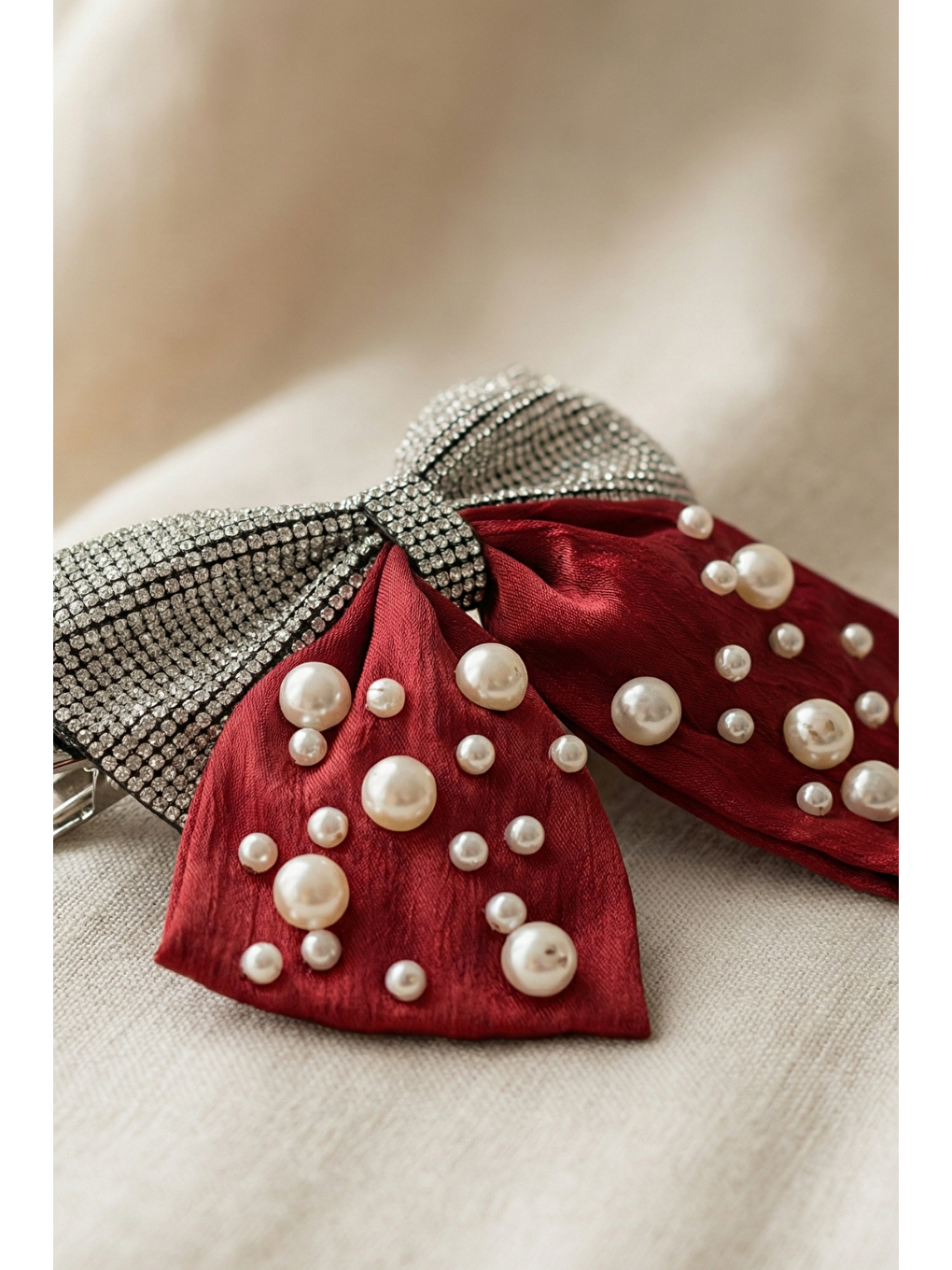 İnci Ve Taşlı Otomat Toka Bordo-3