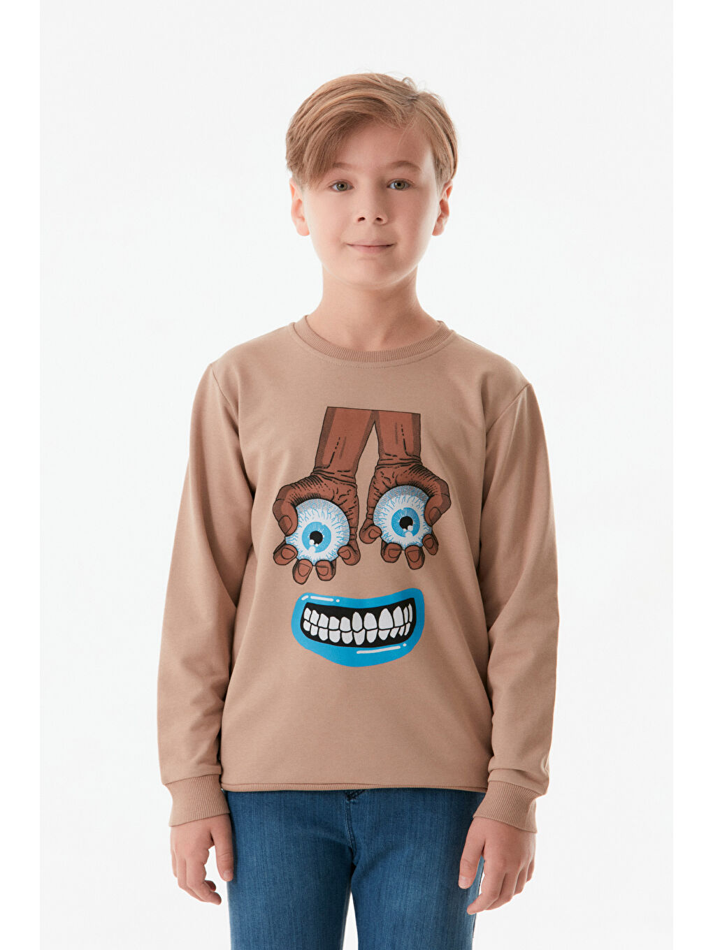 Fullamoda Vizon Baskılı Bisiklet Yaka Erkek Çocuk Sweatshirt - 3