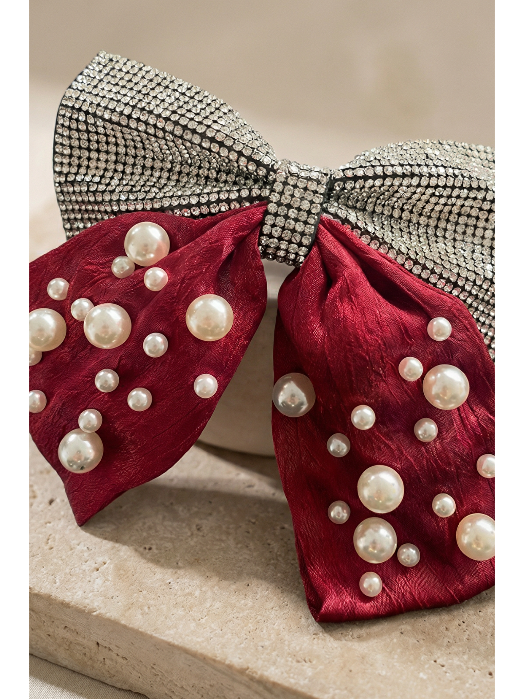 İnci Ve Taşlı Otomat Toka Bordo-4