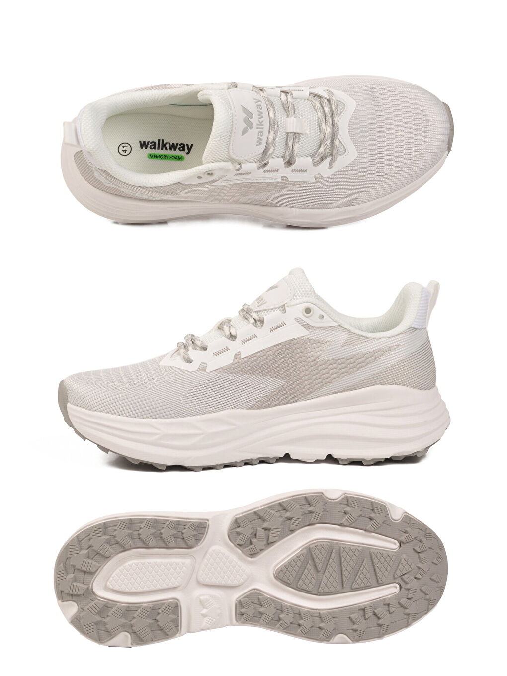 Beyaz Gümüş Fileli Hafif Esnek Hafızalı Taban Erkek Spor Ayakkabı Flexion M-3