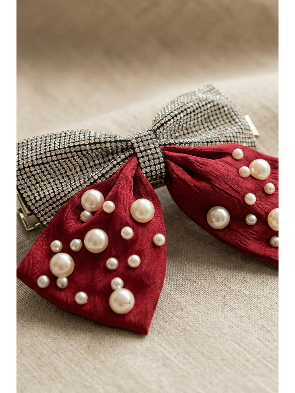 İnci Ve Taşlı Otomat Toka Bordo-5