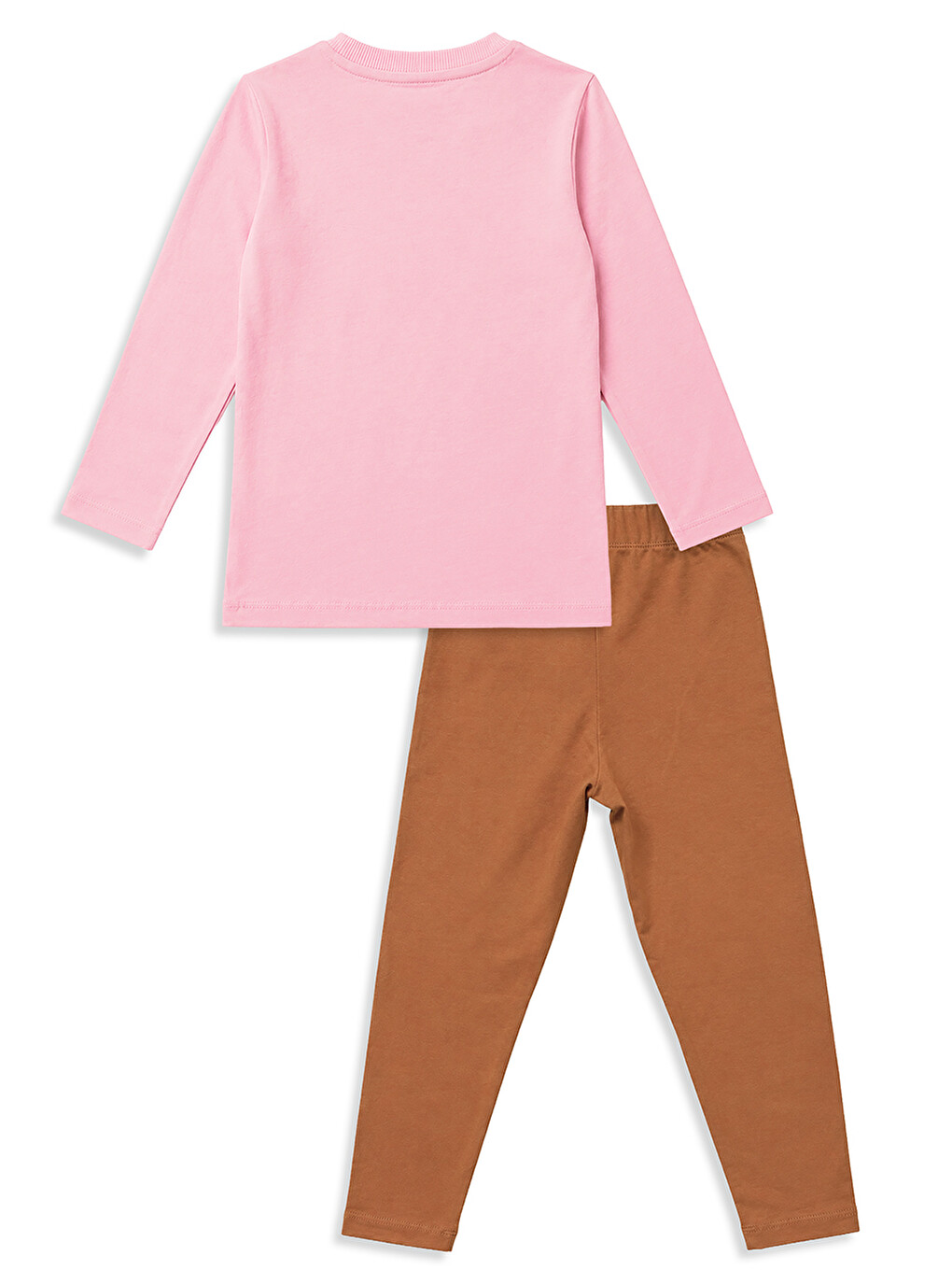 Pembe Kız Çocuk Pamuklu Uzun Kollu T-shirt & Tayt Takımı – Sevimli Karakter Baskılı (2-8 Y)-1