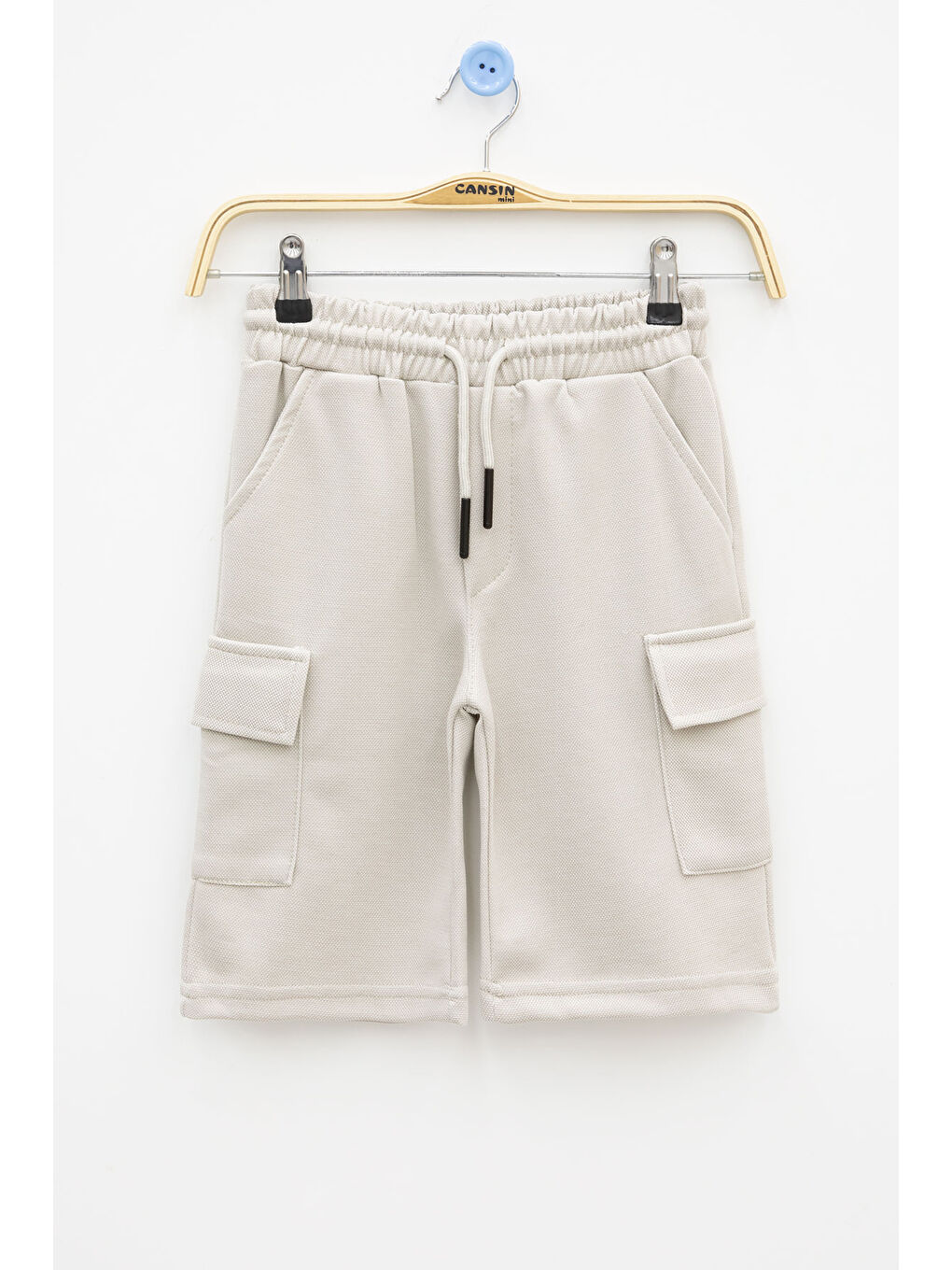Ekru Krem Beli Lastikli Çift Kargo Cepli Erkek Çocuk Şort 21178