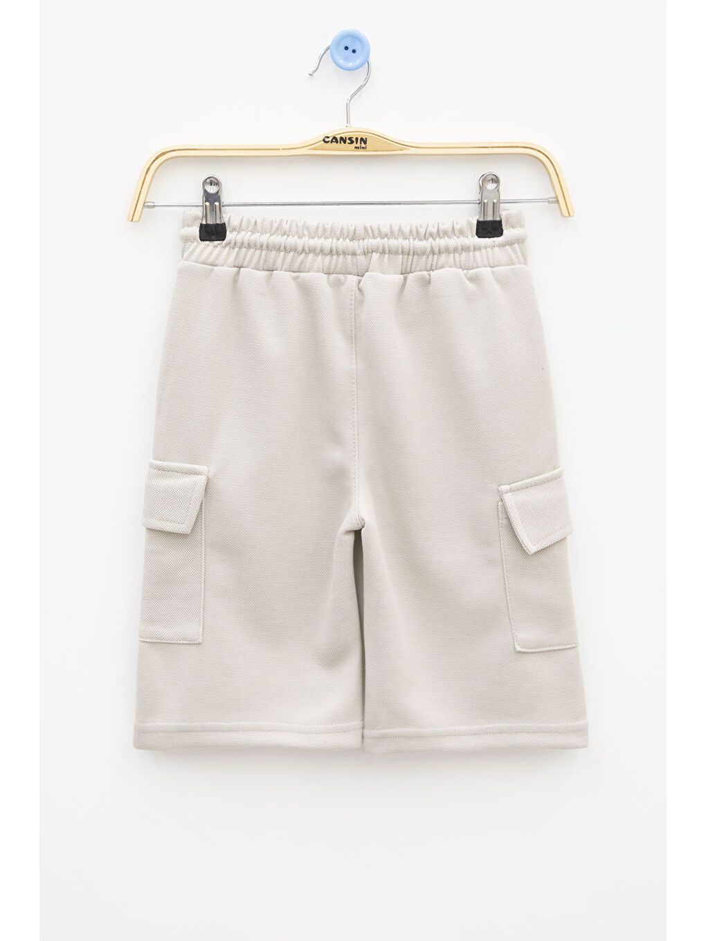 Ekru Krem Beli Lastikli Çift Kargo Cepli Erkek Çocuk Şort 21178-1