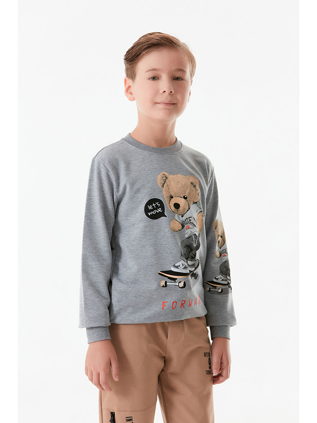 Fullamoda Gri Ayıcık Baskılı Erkek Çocuk Sweatshirt - 1