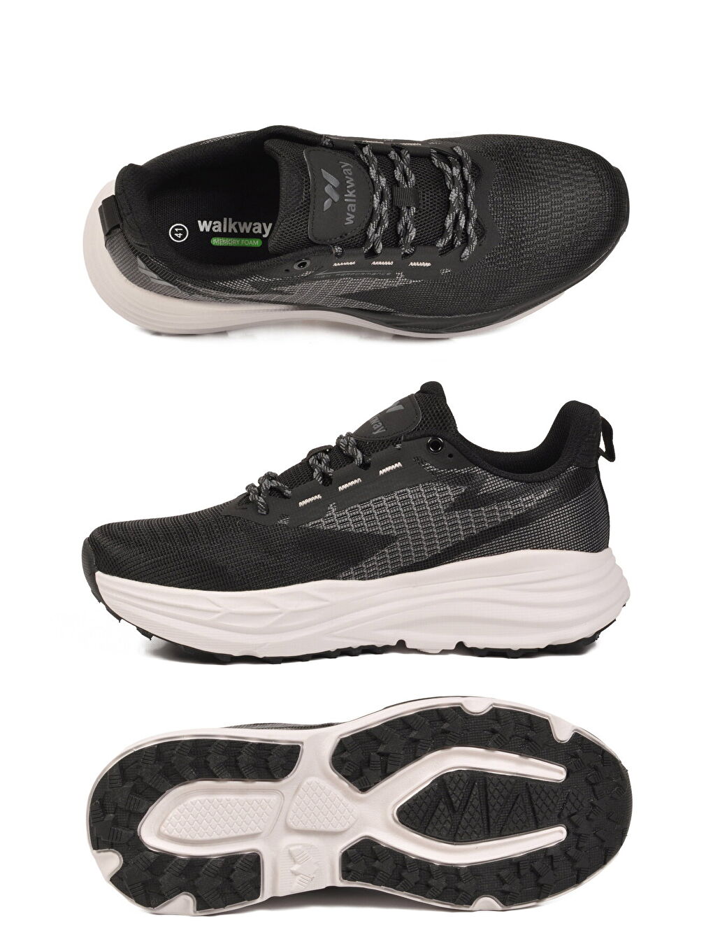 Siyah Beyaz Fileli Hafif Esnek Hafızalı Taban Erkek Spor Ayakkabı Flexion M-3