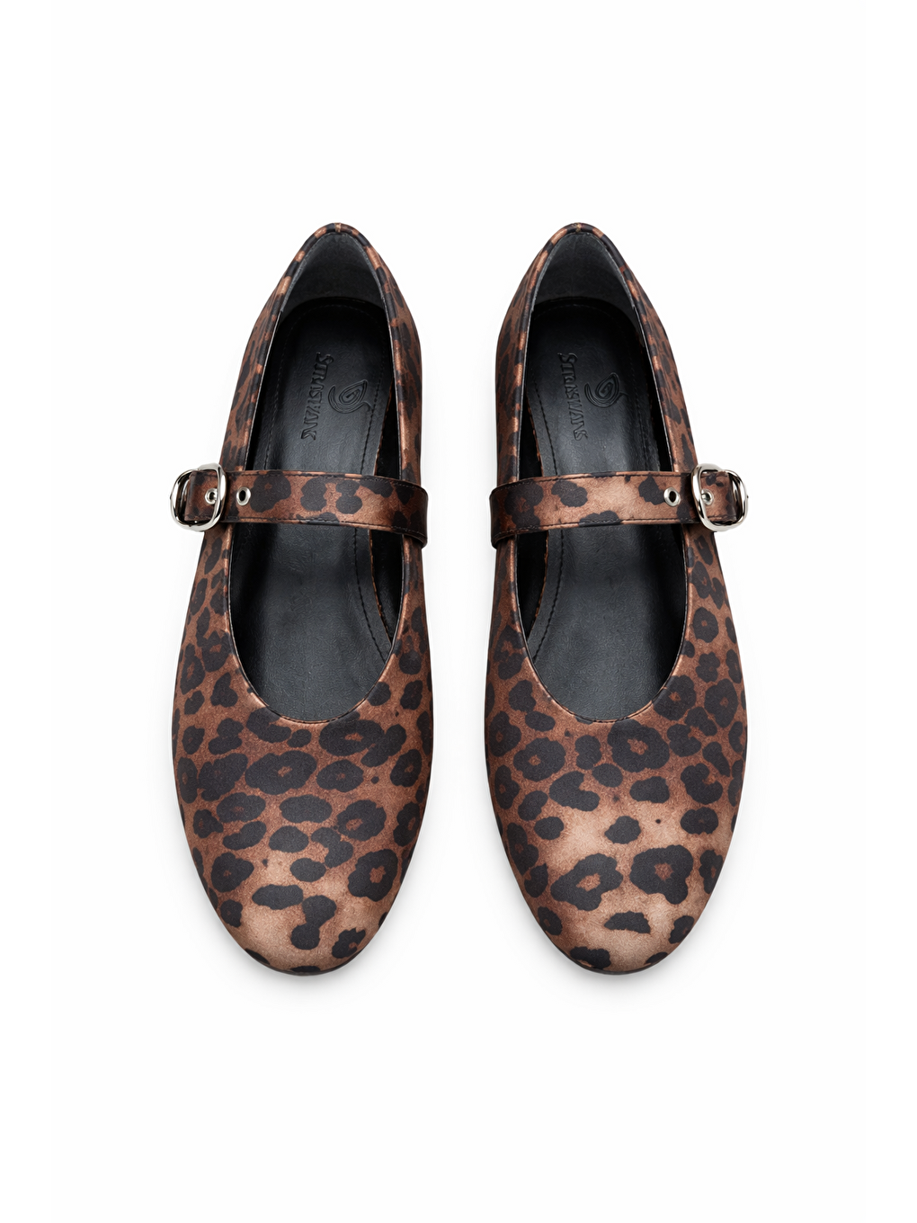 Kahverengi Bella  Kadın Kemer Detay  Saten Babet Leopar