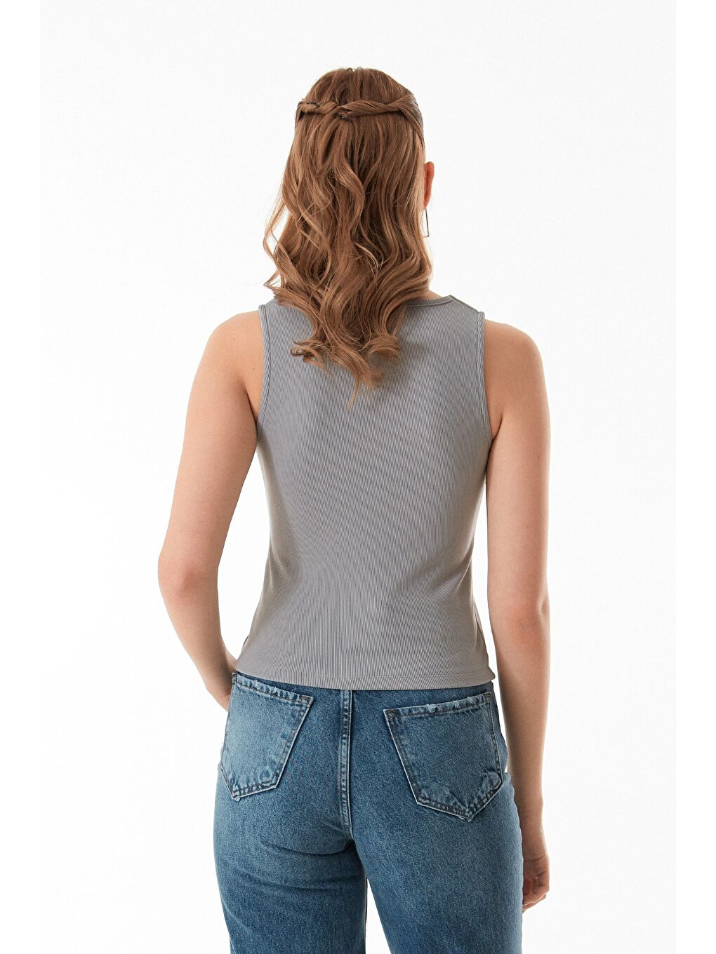 Gri Basic Fitilli Düğmeli Yelek-2