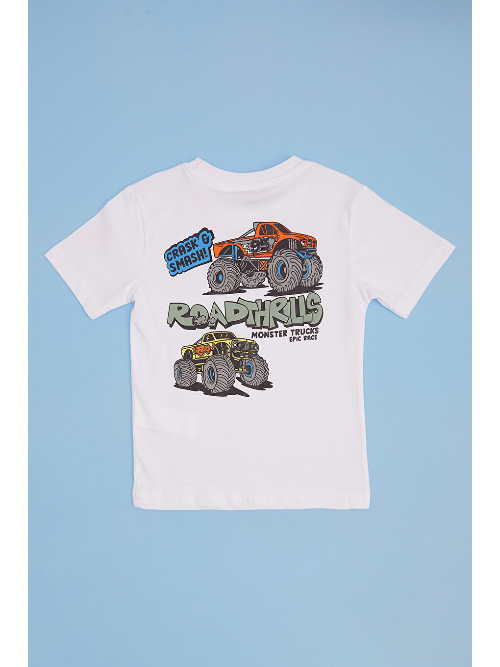 Beyaz Monster Truck Baskılı Erkek Çocuk Tişört-1