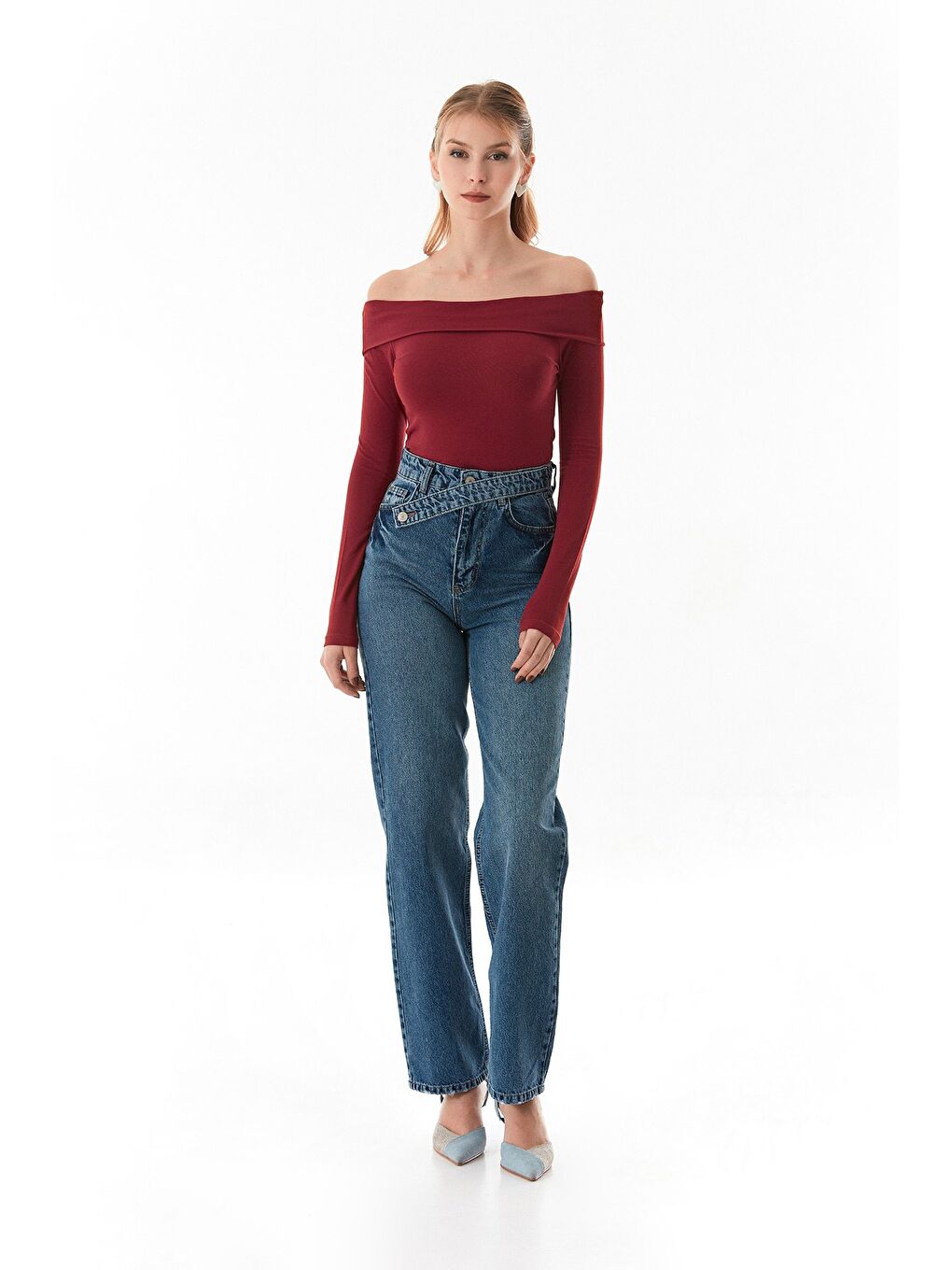 Bordo Basic Madonna Yaka Bluz-1