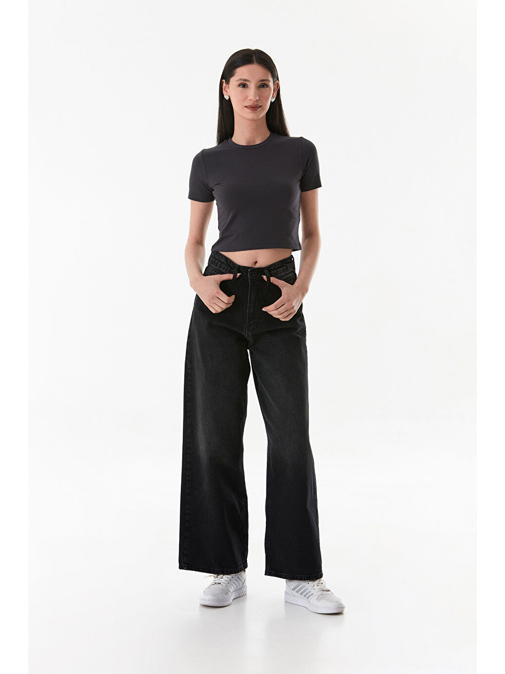 Antrasit Yüksek Bel Baggy Jean