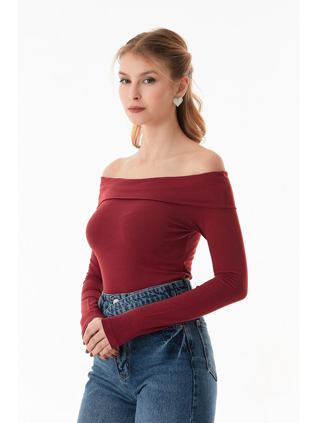 Bordo Basic Madonna Yaka Bluz-2