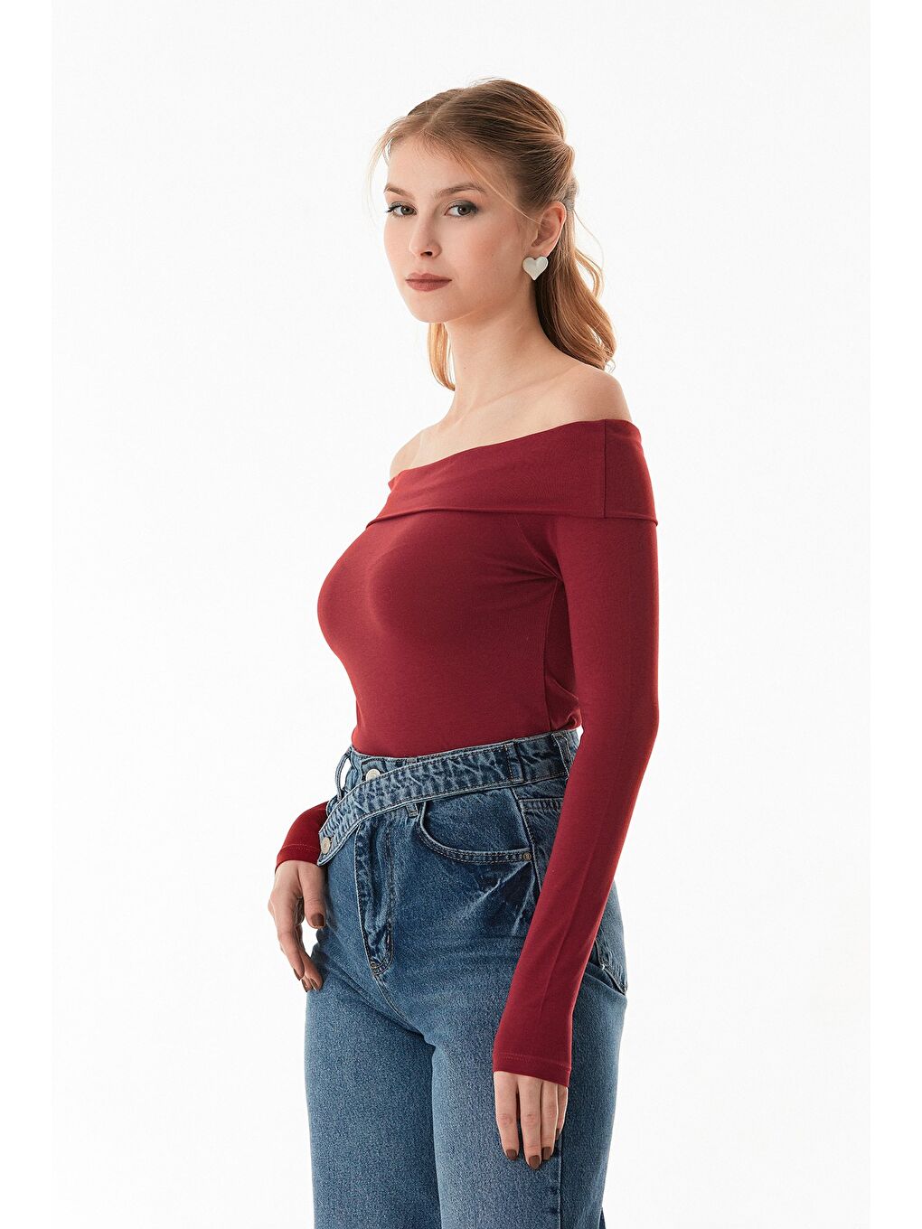 Bordo Basic Madonna Yaka Bluz-3