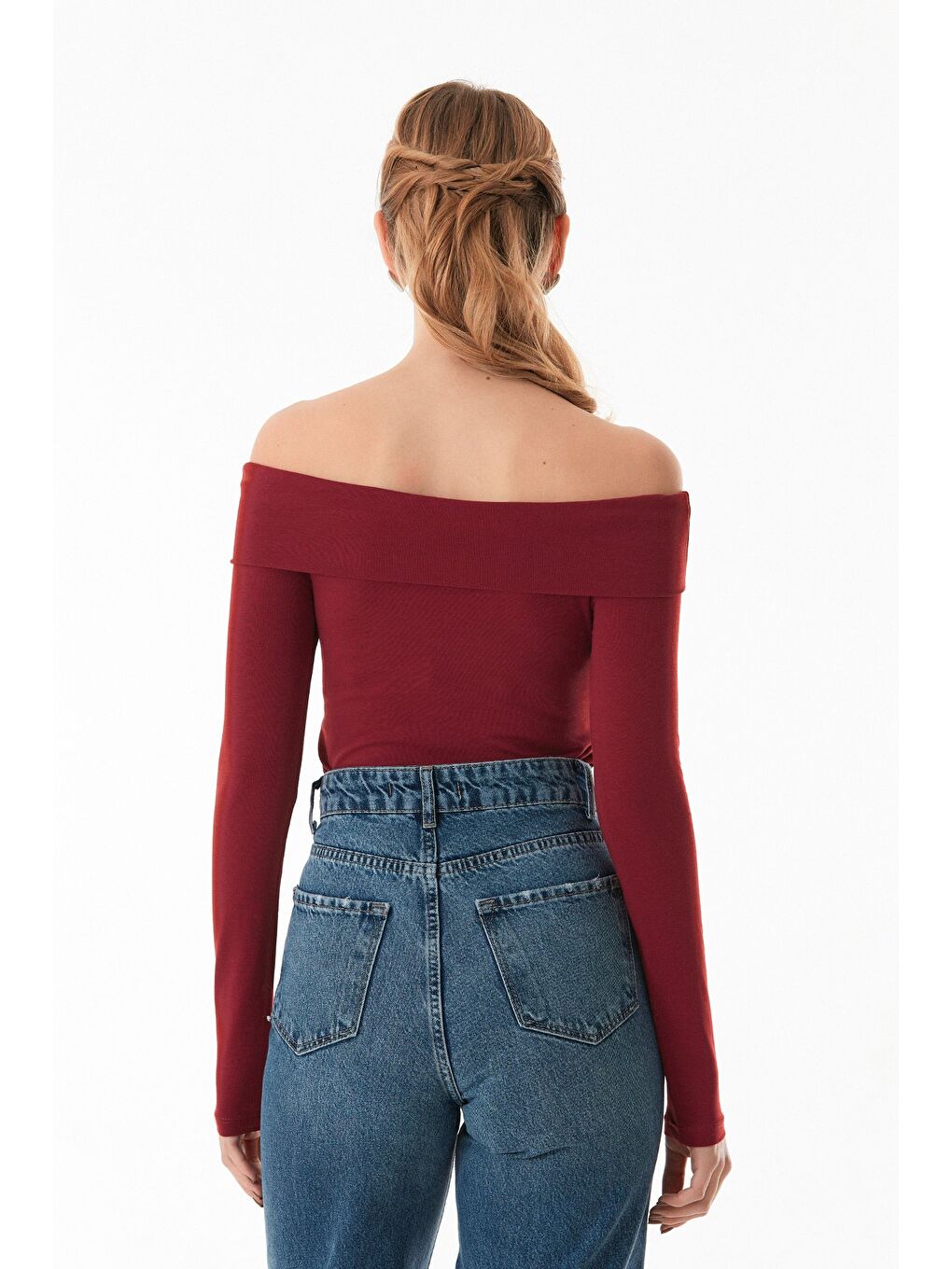 Bordo Basic Madonna Yaka Bluz-4