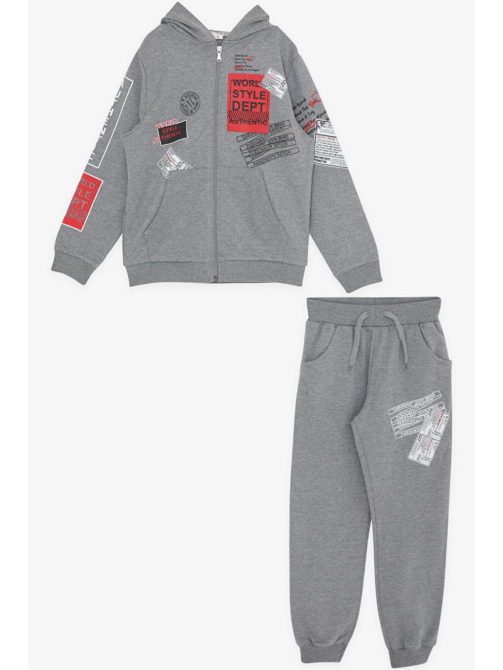 Erkek Çocuk Eşofman Takım Kapüşonlu Yazı Baskılı Koyu Gri Melanj (7-12 Yaş)