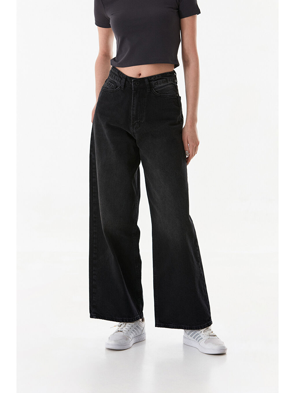 Antrasit Yüksek Bel Baggy Jean-1