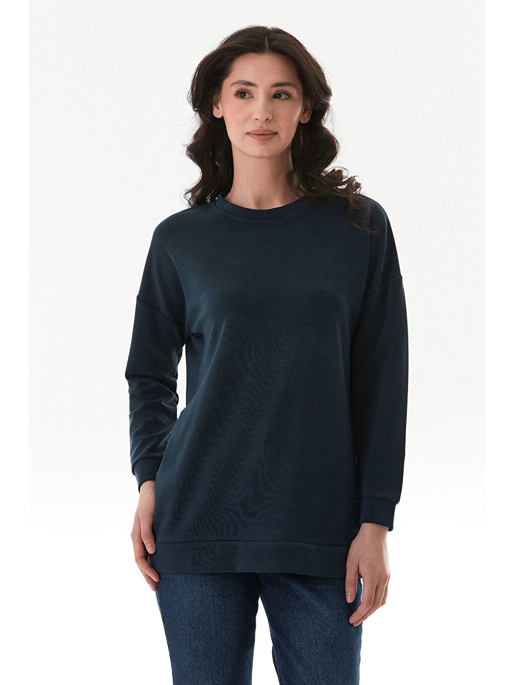 Lacivert Basic Bisiklet Yaka Modal Tunik