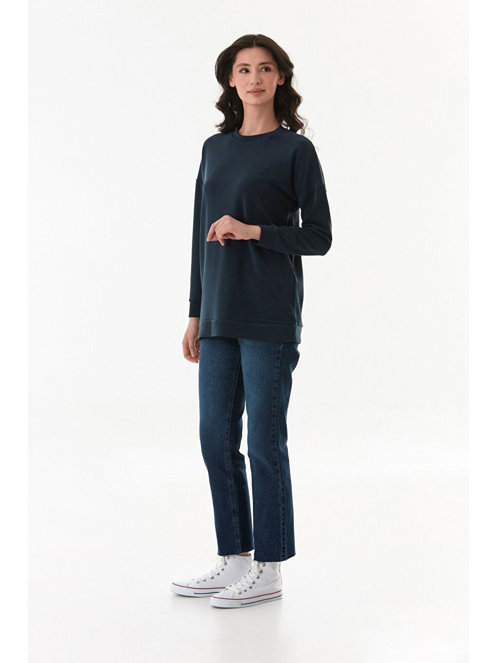 Lacivert Basic Bisiklet Yaka Modal Tunik-2