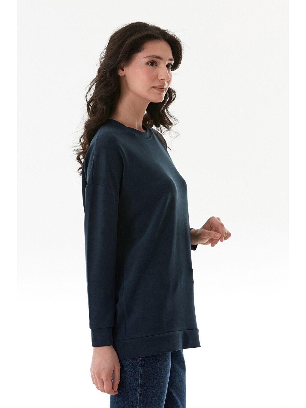 Lacivert Basic Bisiklet Yaka Modal Tunik-4